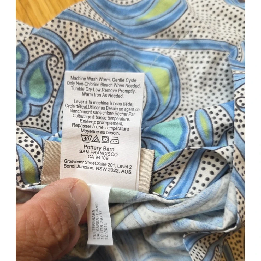 Pottery Barn Alina Moroccan Tile King Shams 2 Aqua Blue Organic Cotton Medallion